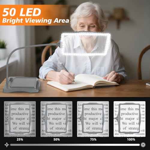 Magnifying Glass with Light and Stand 50 LED Desk Magnifying Glass with Light Stepless Dimmable, Horizontal + Vertical Mode, 360¡Æ Flexible Gooseneck, Hands Free Magnifier for Close Work Reading Crafts