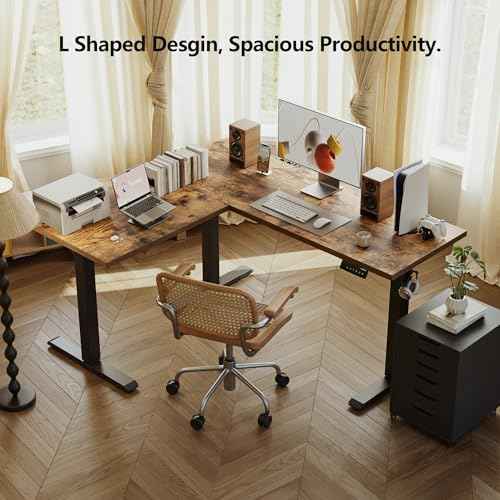 Agilestic 59 Inch L Shaped Standing Desk Adjustable Height, Electric Corner Standing Desk, Sit Stand Computer Table with Splice Board, Rustic Brown
