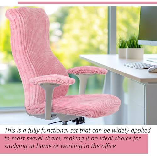 Tegeme Pink Faux Fur Office Chair Cover Set with Armrest Pads (4-Piece)