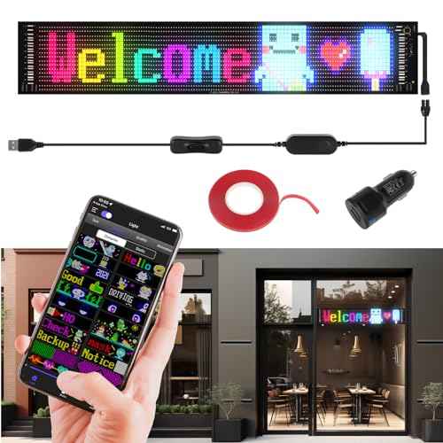 FAHKNS Programmable LED Sign Matrix Panel, Flexible Huge Bright Advertising Scrolling LED Sign, Bluetooth App Control LED Sign for Car Shop Store Advertising Party Bar, 19''x5''
