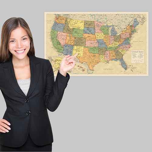 2 Pack - Laminated World Map & US Map Poster Set - Wall Chart Map of the World & United States - Made in the USA [Yellow]