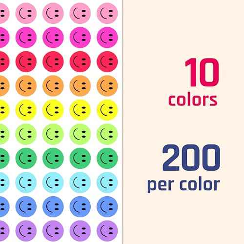 2000 Pieces, 1/2 inch - Smiling Happy Smile Face Stickers for Reward - 10 Colors