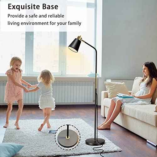 Floor Lamp, Dimmable Floor Lamps for Living Rooms & Bedrooms, Farmhouse Reading Lamp - Standing, Adjustable Metal Heads Indoor Task Lighting for Living Room Bedroom Office (Dimmable Black)