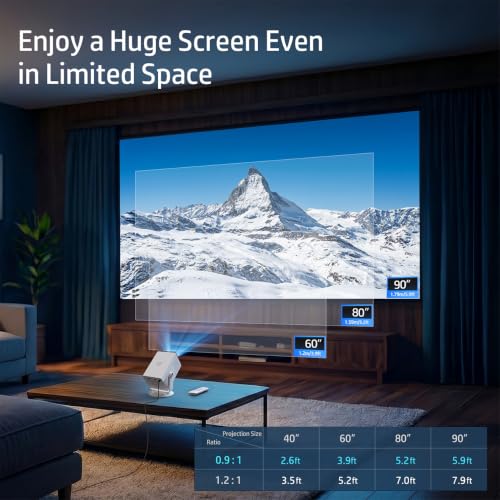 LYNCast White HP Portable Projector with Built-in Apps & USB-C Power Bank Compatibility