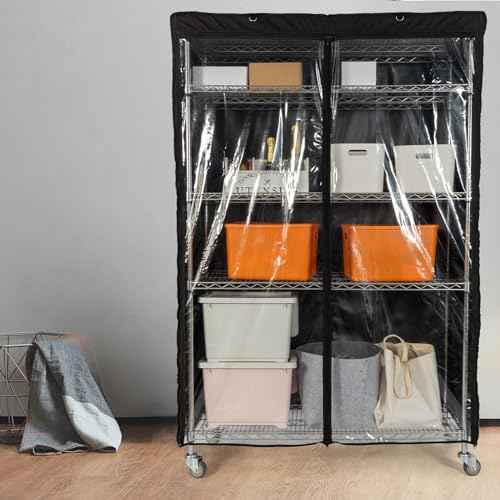 YLOVAN Storage Shelf Cover Wire Rack Shelving Dust Protective, Fits Racks 48" L x 19'' D x 72'' H Black with One Side See Through Panel (Cover only)