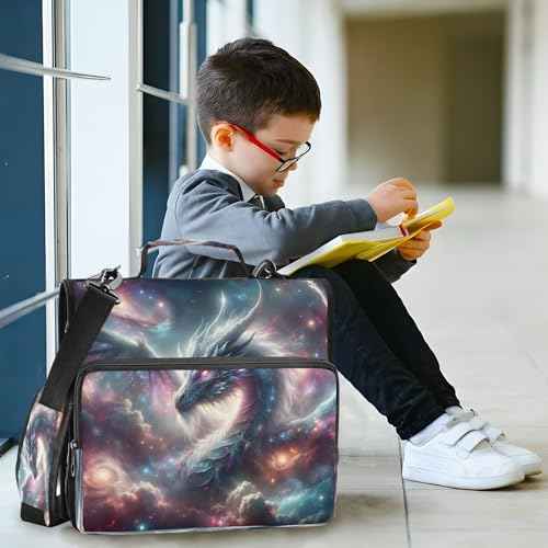 Kigai Galactic Dragon 3 Ring Zipper Binder with Handle & Shoulder Strap Trapper Keeper Expanding File Multiple Pockets Binder Organizer