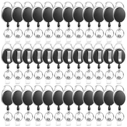 50 Pack Badge Reels Retractable ID Badge Holder with Carabiner Heavy Duty Badge Reel Clip and Key Chain for Work Office