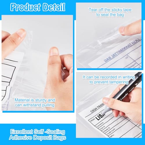 Lewtemi 100 Pack 6x9 Clear Plastic Deposit Bags for Cash with Self-Adhesive Tape