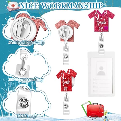 Qilery 50 Pcs Nurse Badge Reels Bulk Retractable Nurse Badge Holder Bling Scrub Life ID Name Holder with Alligator Clip for CNA Week Doctor Medical Assistant Appreciation Gifts