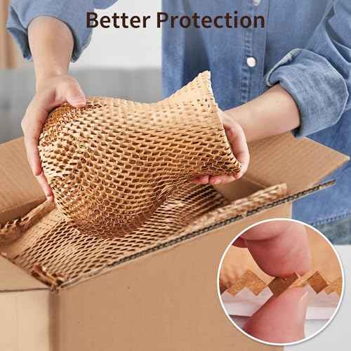 JARLINK Honeycomb Packing Paper, 15"x 412' Bubble Packing Wrap for Packing/Shipping/Moving, Eco-Friendly Bubble Packing Paper Wrapping Roll, Recyclable Moving Supplies With 30 Fragile Sticker Labels