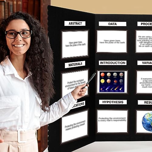 Paterr Trifold Poster Board with Storage Bag, Hook and Loop Fabric, Foldable 3 Panel Presentation Board for Science Fair and Exhibitions (Black,54 x 30 Inch)