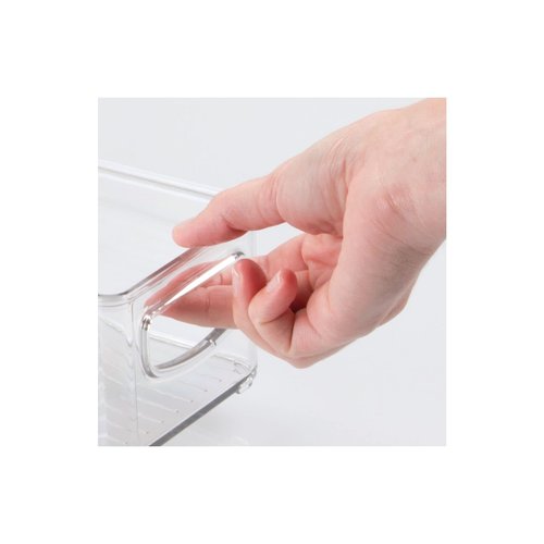 mDesign Small Plastic Office Storage Container Bins with Handles for Organization in Filing Cabinet, Closet Shelf, or Desk Drawers, Organizer for Notes, Pens, Pencils, Ligne Collection, 4 Pack - Clear