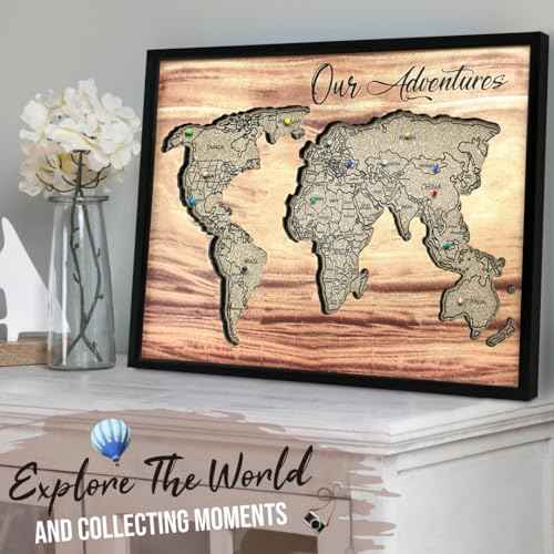flinelife Cork Board World Travel Map with Pins,16x12, Large Size, World Map Pin Board, Perfect for Couples and Families Gift