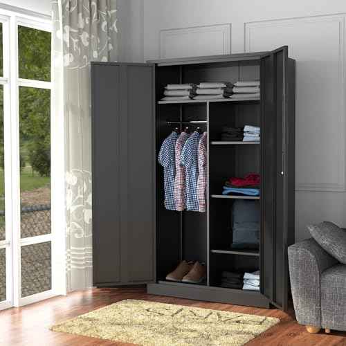 Letaya Metal Storage Cabinets Locker with Lock Door, 72'' Clothing Coat Steel Storage Freestanding Wardrobe for Office, Home, School, Employee,Gym,Fire Department (Black)