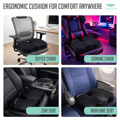 Cushy Tushy Premium Foldable Travel Seat Cushion, Black – Coccyx & Sciatica Relief