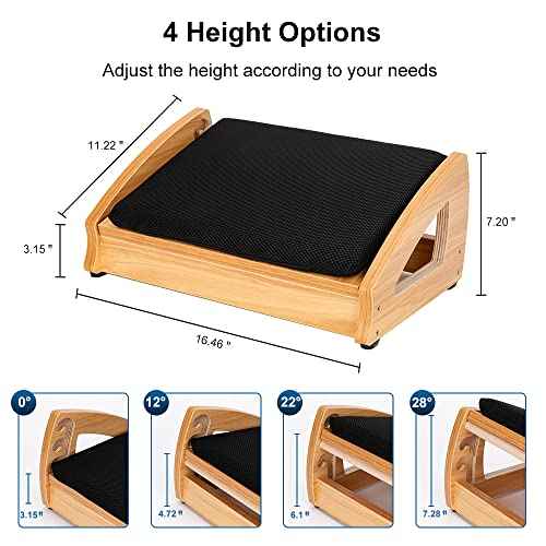 StrongTek Wood Ergonomic Footrest - 4-Angle Adjustable Foot Stool for Desk, Office Footrest, Anti-Slip Foot Stand for Under Desk, Enhances Posture, Promotes Blood Circulation, Easy Assembly (Espresso)