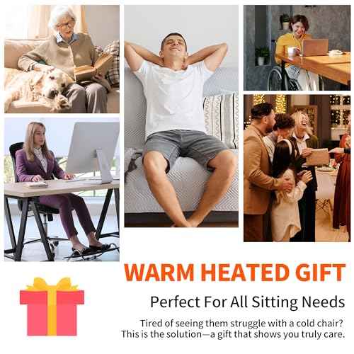 Heated Seat Cushion with 7 Heat Settings & 12-Hour Timer Shut-Off Function Office Chair Pad, Auto Shut-Off Protection, Soft Plush Cover, Non-Slip Bottom for Office Chair & Wheelchair (Black)