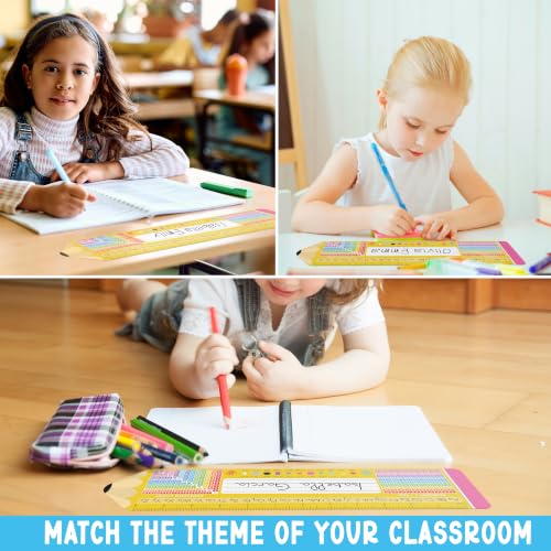 BEAWART 30 Pack Student Desk Name Plates with Alphabet & Learning Charts