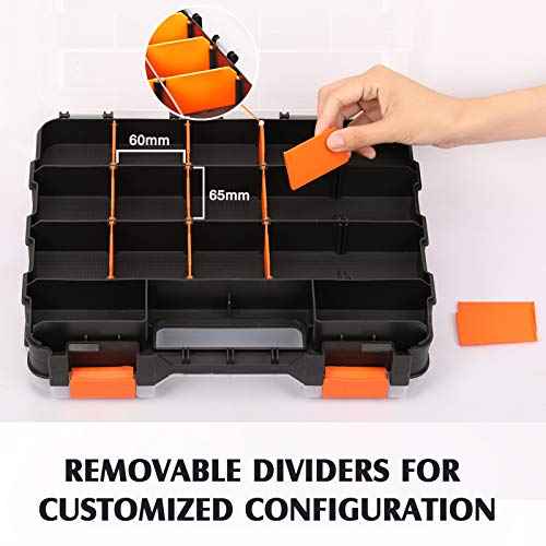 MIXPOWER 34-Compartment Double Sided Organizer with Impact Resistant Polymer and Customizable Removable Plastic Dividers, storage and carry, Black/Orange, 2 PCS-Pac