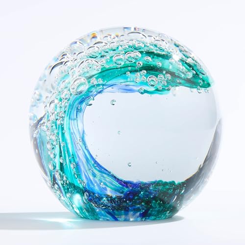 Qianwei Green Ocean Waves Hand Blown Glass Crystal Ball Decor Gift