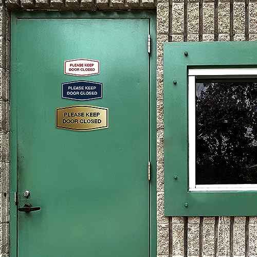 Signs ByLITA Fancy Please Keep Door Closed Sign - Security and Safety | Durable Material | Easy to Install (Brushed Silver) - Medium 5 Pack