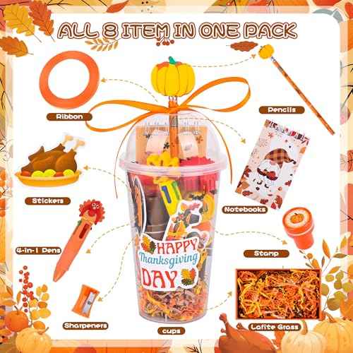247 Pcs Thanksgiving Return Gifts for Birthday, Student Stationery Gifts from Teacher, Classroom Gifts Pencil Erasers Notesbook Stickers for Thanksgiving Classroom Birthday Goodie Bags Rewards Prizes