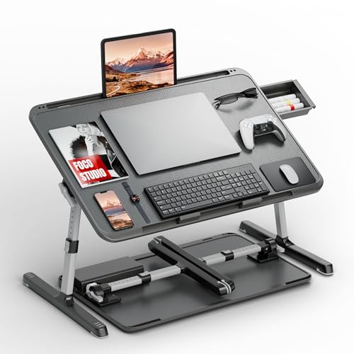Potuopy Black Adjustable Laptop Lap Desk with Storage & Foldable Bed Tray