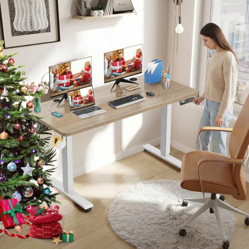 Farexon 48x24 Inch Electric Standing Desk - Adjustable Height Oak Grey with Wheels