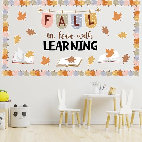 Orange 43pcs Fall Classroom Bulletin Board Decorations Set Autumn Boho with Maple Leaves Pumpkin