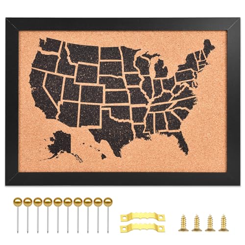 Cork Board Map of The United State, Approx.20" X 30" Bulletin Boards for Walls with 10 Pins, Travel Tracker Map for Office, School and Home (US-MAP-5075)