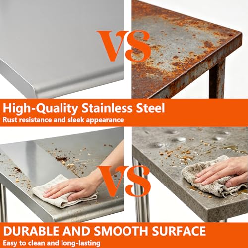 Garvee 30x24x26 Heavy Duty Stainless Steel Straight Edge Prep Table (0.7mm) - Without Wheels