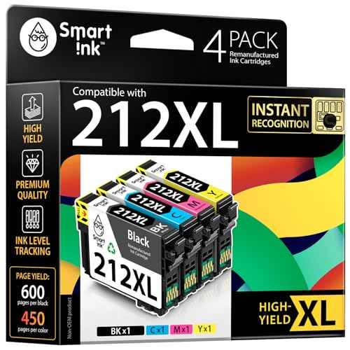 Smart Ink Remanufactured Ink Cartridges Replacement for Epson 212 212XL T212XL (Black and Cyan/Magenta/Yellow) to use with Epson Workforce series WF-2830 WF-2850 XP-4100 XP-4105 Printer (4 Combo Pack)
