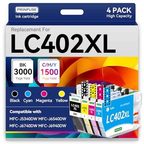 LC402 XL Ink Cartridge High Yield Replacements for Brother LC402XL Ink Cartridges for Brother Printer MFC-J5340DW MFC-J6540DW MFC-J6740DW MFC-J6940DW, 4 Pack