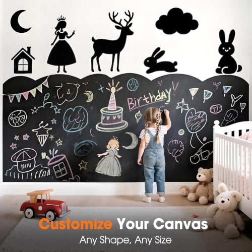Borskyn Black Chalkboard Wallpaper Peel & Stick Contact Paper 78.7"W x 17.5"H