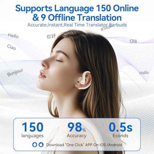 AI Language Translation Earbuds Real Time, OWS 3-in-1 Translator Earbuds Device 150 Languages & Accents, Audifonos Traductores Ingl?s Espa?ol,Bluetooth 5.4,Open Ear Headphone fit iOS & Android-Camel