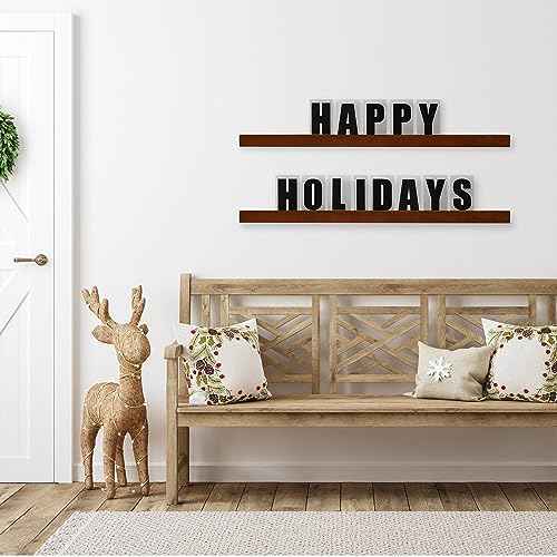 Houseables Letter Ledge for Wall, Changeable Message Board Shelves, 136 Letters/Numbers, 2 Ledges, Dark Walnut Wood, 34¡±W, Customizable Word Display Sign, Floating Announcement Letterboard Shelf