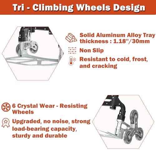 200LB Stair Climbing Cart, Folding Hand Truck Dolly, Grocery Shopping Cart with Mute Wheels, Aluminum Hand Truck for Luggage, Travel, Shopping