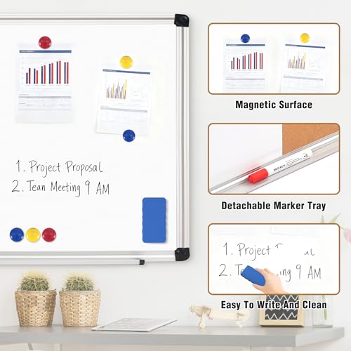 24x18 Inch Whiteboard and Corkboard Combo with Aluminum Frame - Board2by