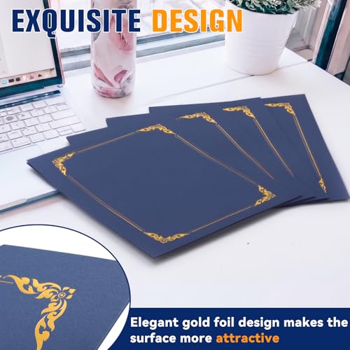Prixzelkym 36-Pack Navy Certificate Holders 8.5x11 with Gold Foil Border, 250gsm