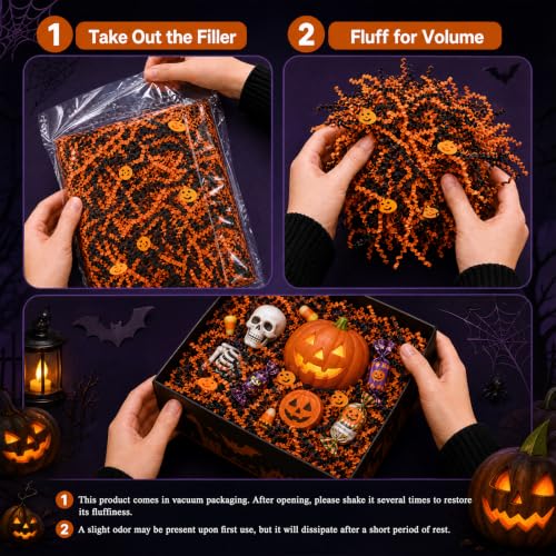 VAKAFFIA 10oz Halloween Crinkle Paper Filler with Pumpkin, Orange