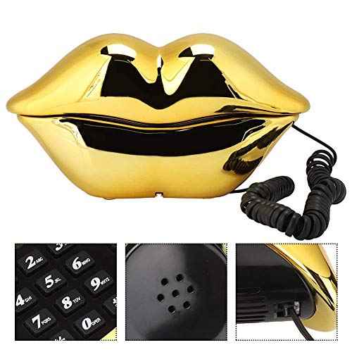 Novelty Lips Telephone Landline Phones for Home, Red Mouth Telephone Wired Sexy Lip Phone Gift Cartoon Shaped Real Corded for Home Hotel Office Decoration (Gold)