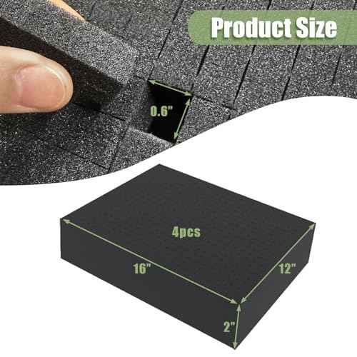 4 Pack Gun Case Foams-16 x 12 x 2 Inch Pick and Pluck Shadow Packing Foam Sheets for Craft, Black Polyurethane Toolbox Carry Case Foam Inserts, Closed Cell Foam for Gun Cases Padding Storage Organizer