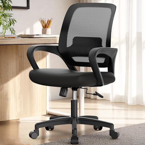 NEO Chair Office Desk Mesh Chair Ergonomic Computer Mid-Back Chair with Comfy Lumbar Support Wheels Swivel Adjustable Height Rolling for Home Vanity Bedroom Study (All Black)