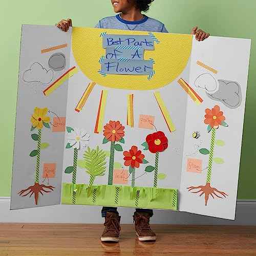 Rsgift 4 Pcs Tri-fold Poster Boards 48 x 36 inches, Premium Corrugated Presentation Boards with Double Sided Tapes,Display Boards for School Project,Exhibitions, Business Presentation