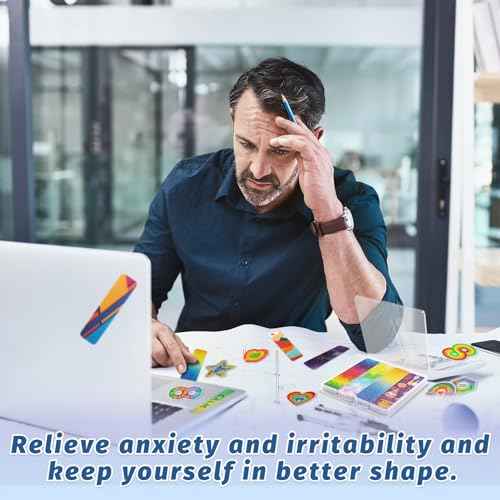 48 Pieces Unique Sensory Stickers for Anxiety Relief Items - Sensory Strips with Storage Box - 2 Textured Surface Fidget Strips for Office & Classroom Desk - Relieve Adult & Teen Stress