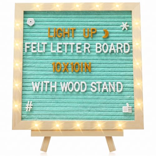 Blue Felt Letter Board with LED Lights & Stand - 10x10 Inch Halloween Decor
