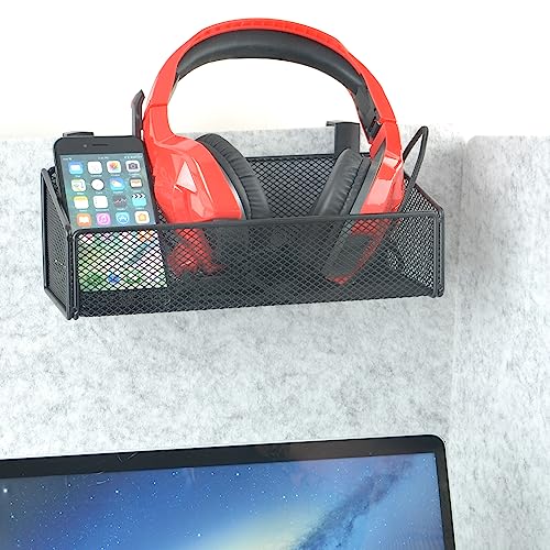 JDYOOMI Black Metal Mesh Cubicle Floating Shelves with 5 Plastic Hangers