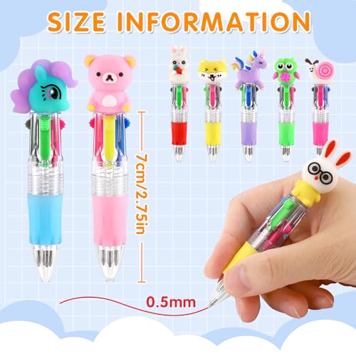 arscniek 100Pcs Multicolor Pen in One, 4-in-1 0.5mm Fine Point Cute Pens, Fun Kawaii Ballpoint Pen for Party Favors, Classroom Prizes, Teacher School Supplies, Bulk Gifts for Students