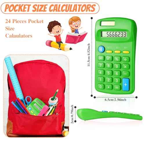24 Pieces Basic Calculators for Students Small Pocket Size 8 Digit Display Mini Calculators Dual Powered Handheld for School Desktop Home(Green)