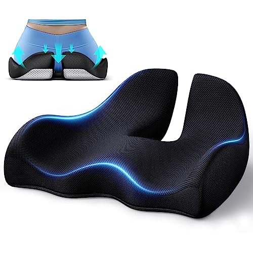 Benazcap Medium Large Memory Seat Cushion for Office Chair Ergonomic Cushions Pad Pillow for Pressure Relief Sciatica & Pain Relief Memory Foam for Long Sitting for Gaming Chair and Car Seat Black